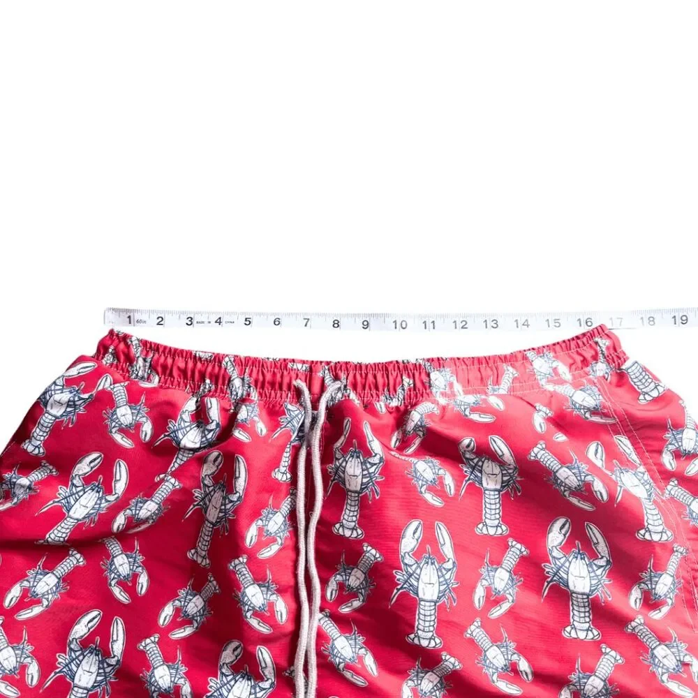 Stivali Men's Lobster Print Drawstring Swim Trunks‎ Shorts Red White Size XXL